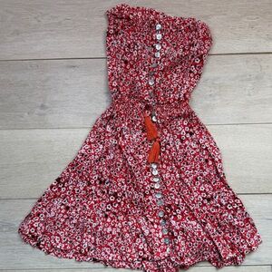 Hawaiian Print Strapless Dress